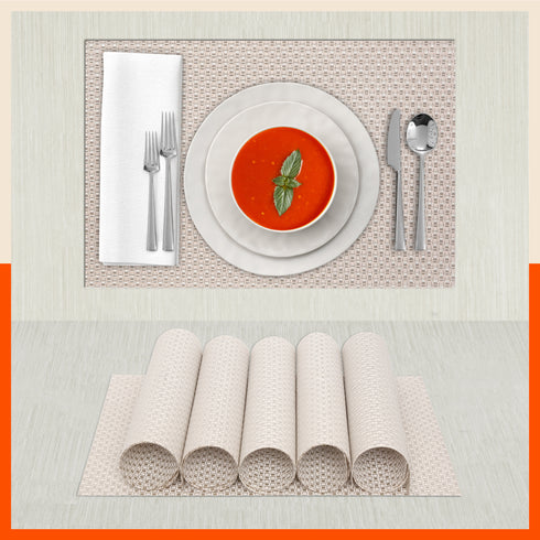 Woven PVC Table Mats / Placemats for Dining Table at Home (Evan - Set of 6)